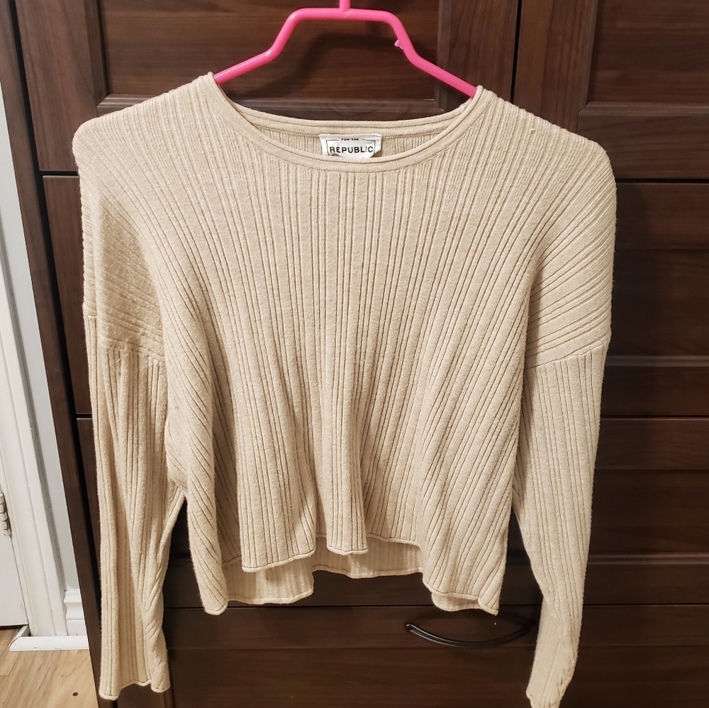For The Republic Beige Ribbed Top